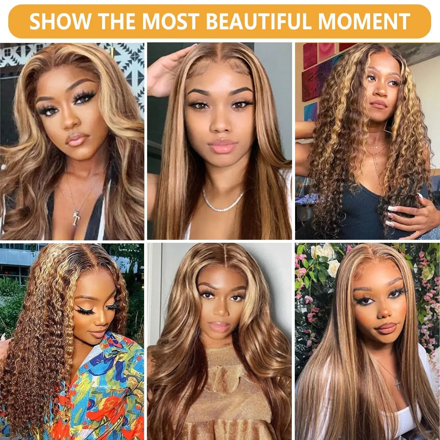 13x6 Highlight Body Wave Lace Front Wig Human Hair 13x6 HD Transparent Lace Frontal Wig Remy For Black Women 180% Density