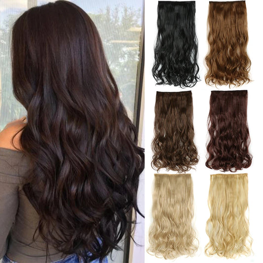 5 Clips Natural Hair Extension Synthatic Artificial Long Wavy Hairpiece Blonde Black Mixed Color False Hair Piece For Women
