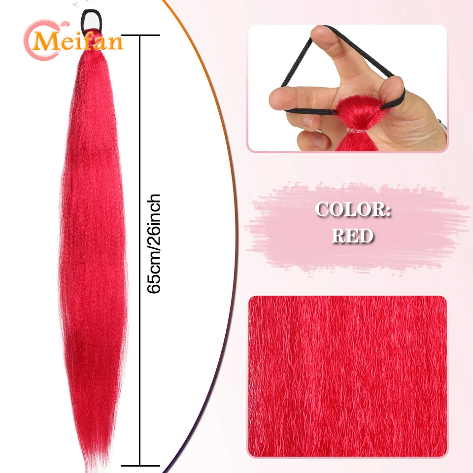 MEIFAN Synthetic Color Braid Ponytail Extension with Elastic Tie Red Green Blue Pink Straight Hair Wrap Around Braid Ponytail