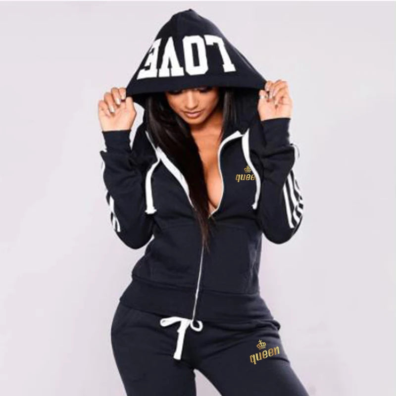2024 Women's striped zippered sports hoodie pants sportswear two-piece set long sleeved pants sportswear set