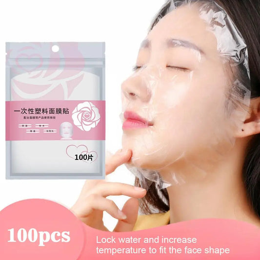 100pcs Masks Wrap Face Plastic Film Full Face Cleaner Mask Neck Stickers Paper Disposable Transparent Facial Beauty Makeup Tools