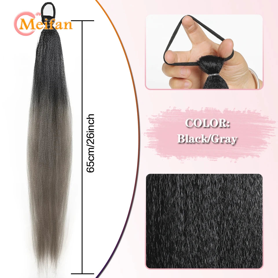 MEIFAN Synthetic Color Braid Ponytail Extension with Elastic Tie Red Green Blue Pink Straight Hair Wrap Around Braid Ponytail