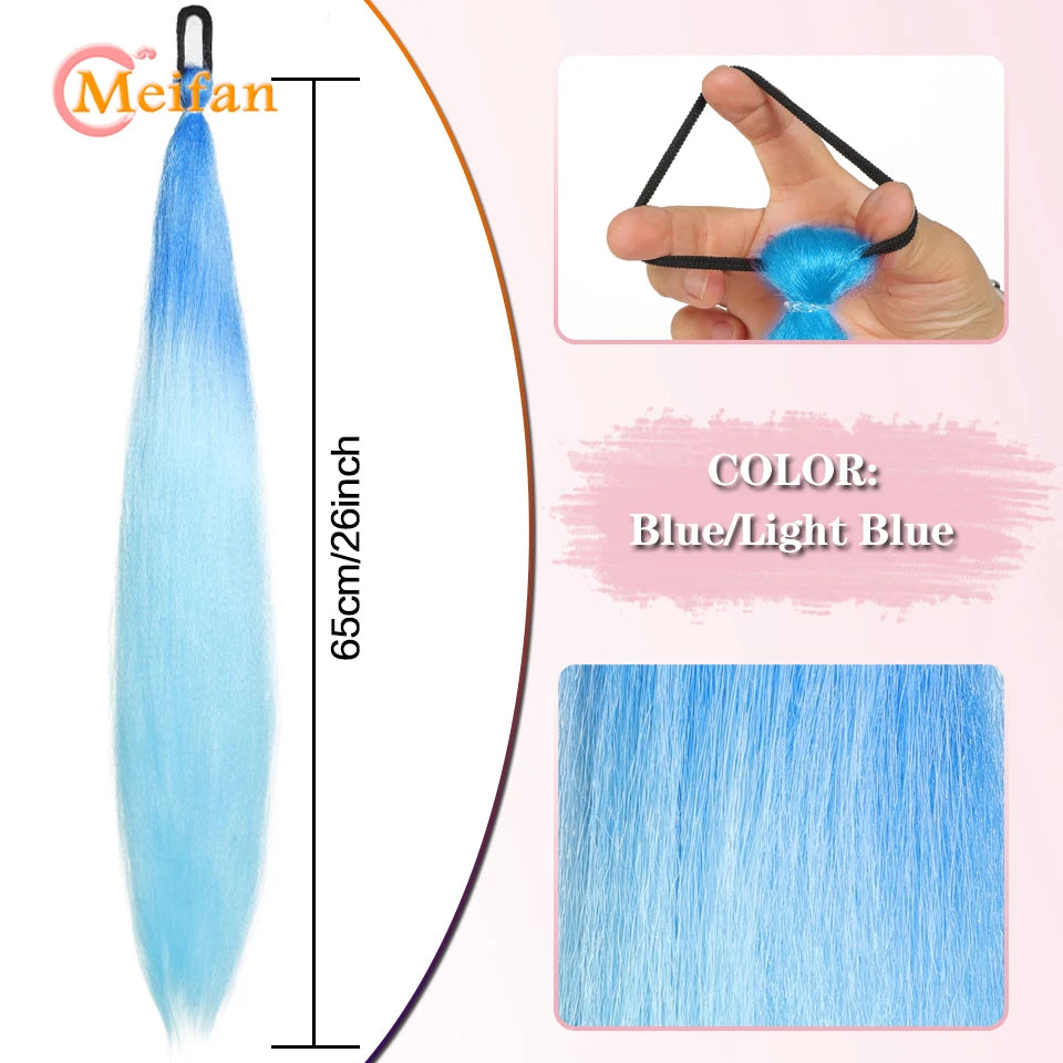 MEIFAN Synthetic Color Braid Ponytail Extension with Elastic Tie Red Green Blue Pink Straight Hair Wrap Around Braid Ponytail