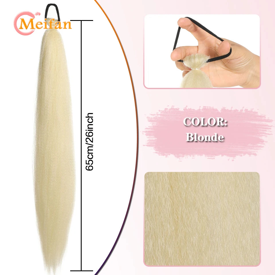 MEIFAN Synthetic Color Braid Ponytail Extension with Elastic Tie Red Green Blue Pink Straight Hair Wrap Around Braid Ponytail