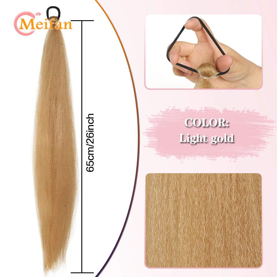 MEIFAN Synthetic Color Braid Ponytail Extension with Elastic Tie Red Green Blue Pink Straight Hair Wrap Around Braid Ponytail