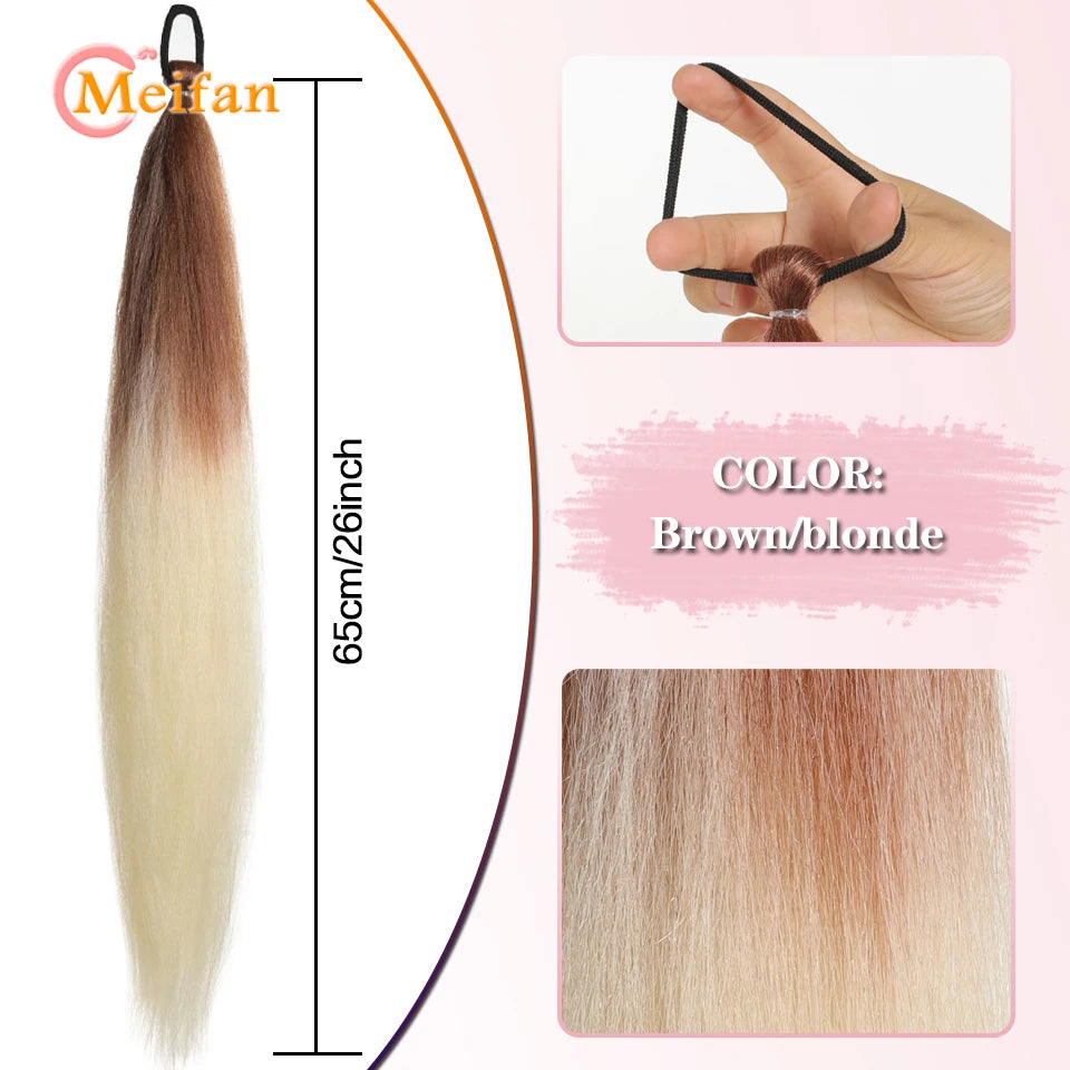 MEIFAN Synthetic Color Braid Ponytail Extension with Elastic Tie Red Green Blue Pink Straight Hair Wrap Around Braid Ponytail