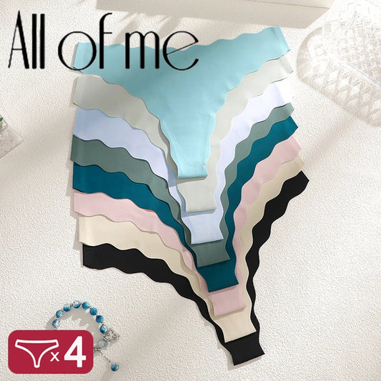 4PCS/Set Women's Panties Ice Silk Satin Seamless Thongs Fashion Seamless Panties Sexy Lingerie Lady Sports Wavy Edge G-Strings