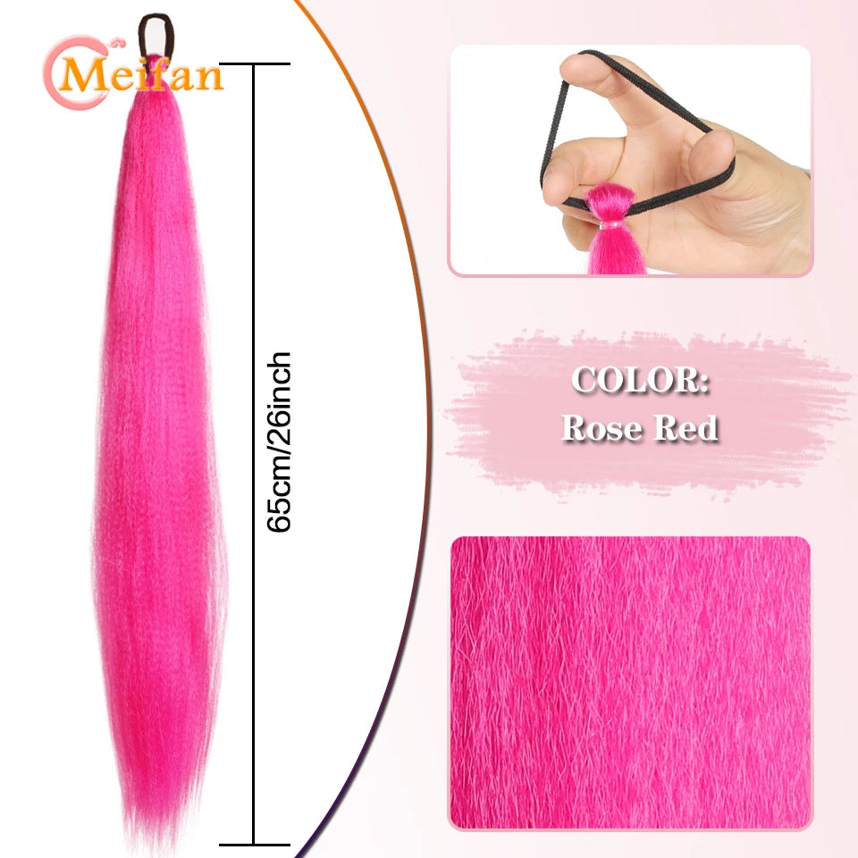MEIFAN Synthetic Color Braid Ponytail Extension with Elastic Tie Red Green Blue Pink Straight Hair Wrap Around Braid Ponytail