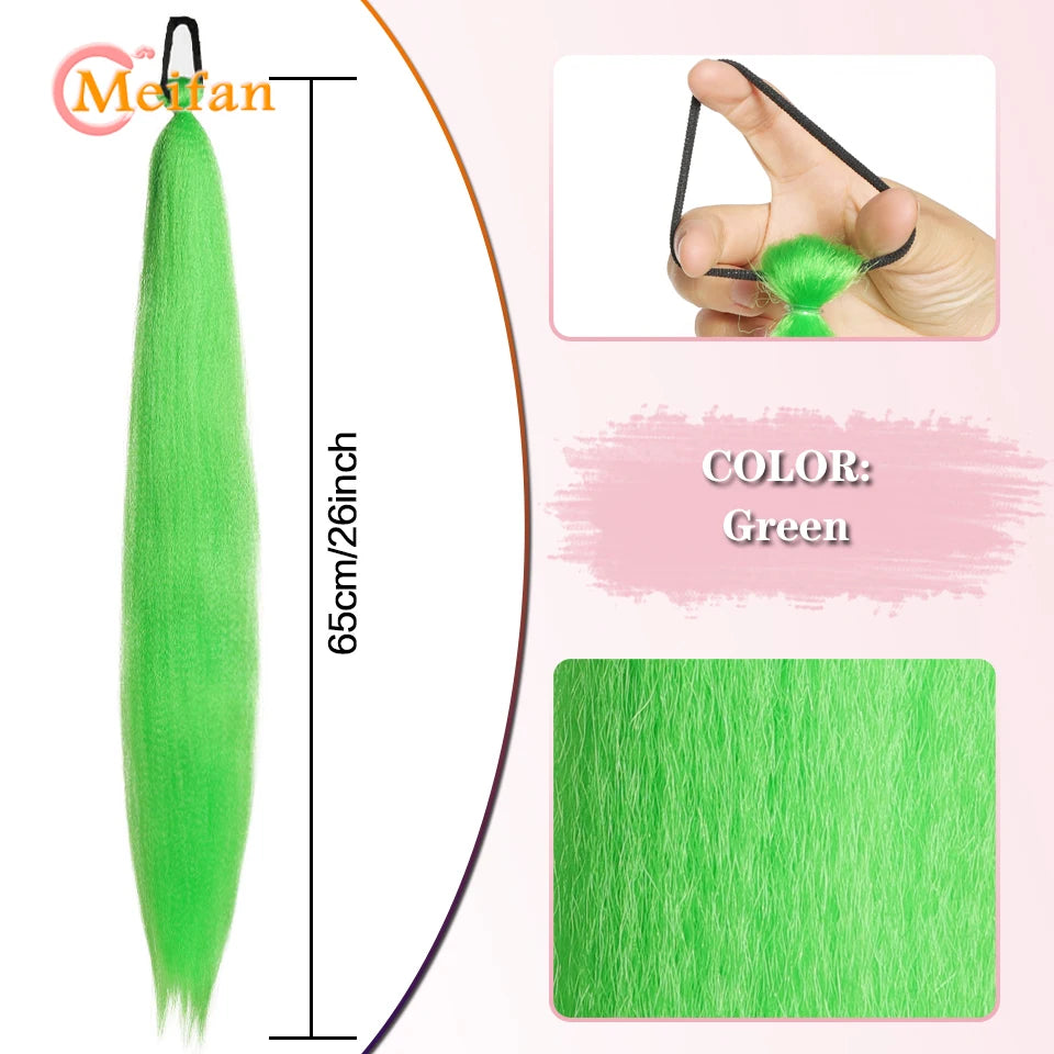 MEIFAN Synthetic Color Braid Ponytail Extension with Elastic Tie Red Green Blue Pink Straight Hair Wrap Around Braid Ponytail
