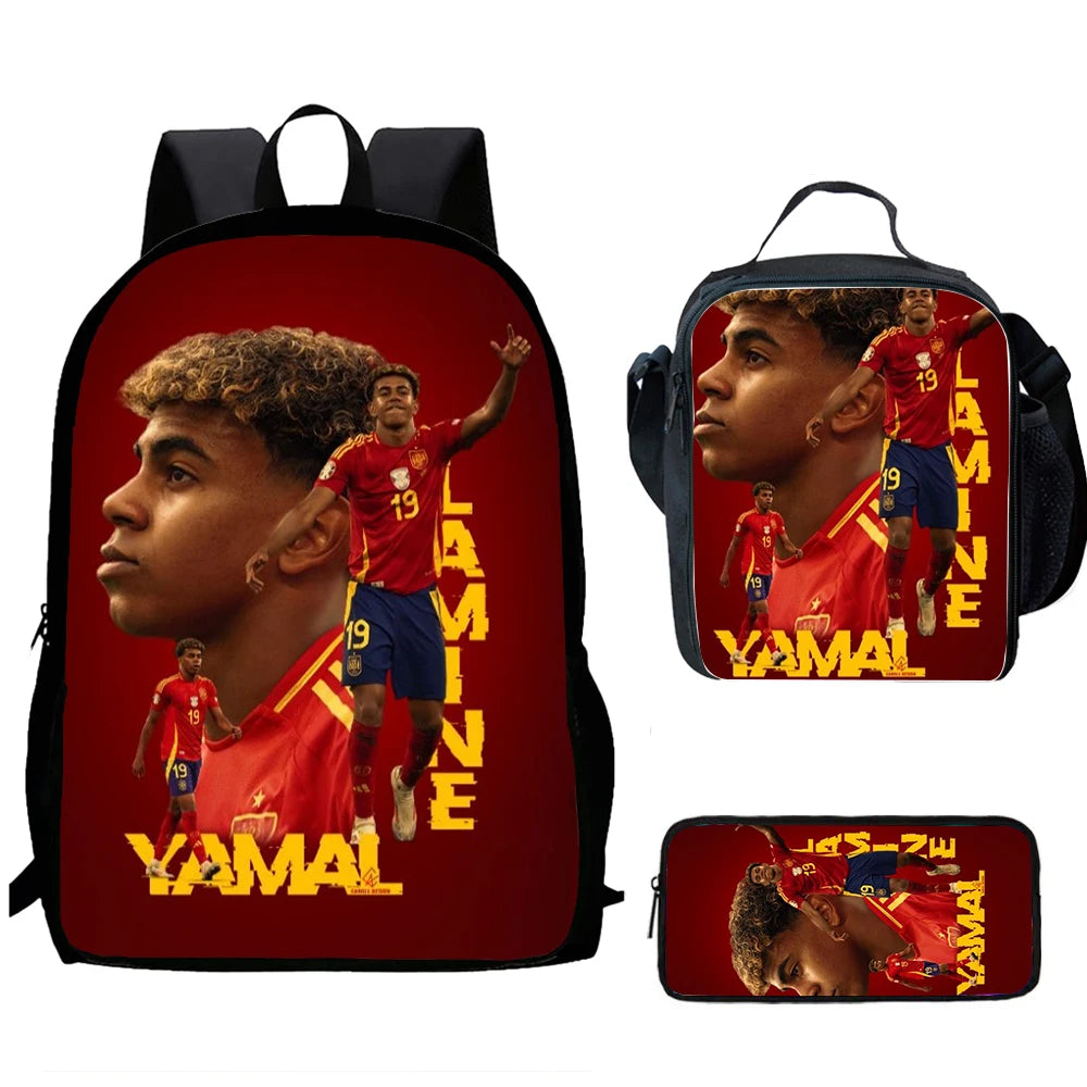 2025 Lamine Yamal Child School Backpack With Thermal Cooler Lunch Box Pencil Bags School Bags for Boys Girls Best Gift