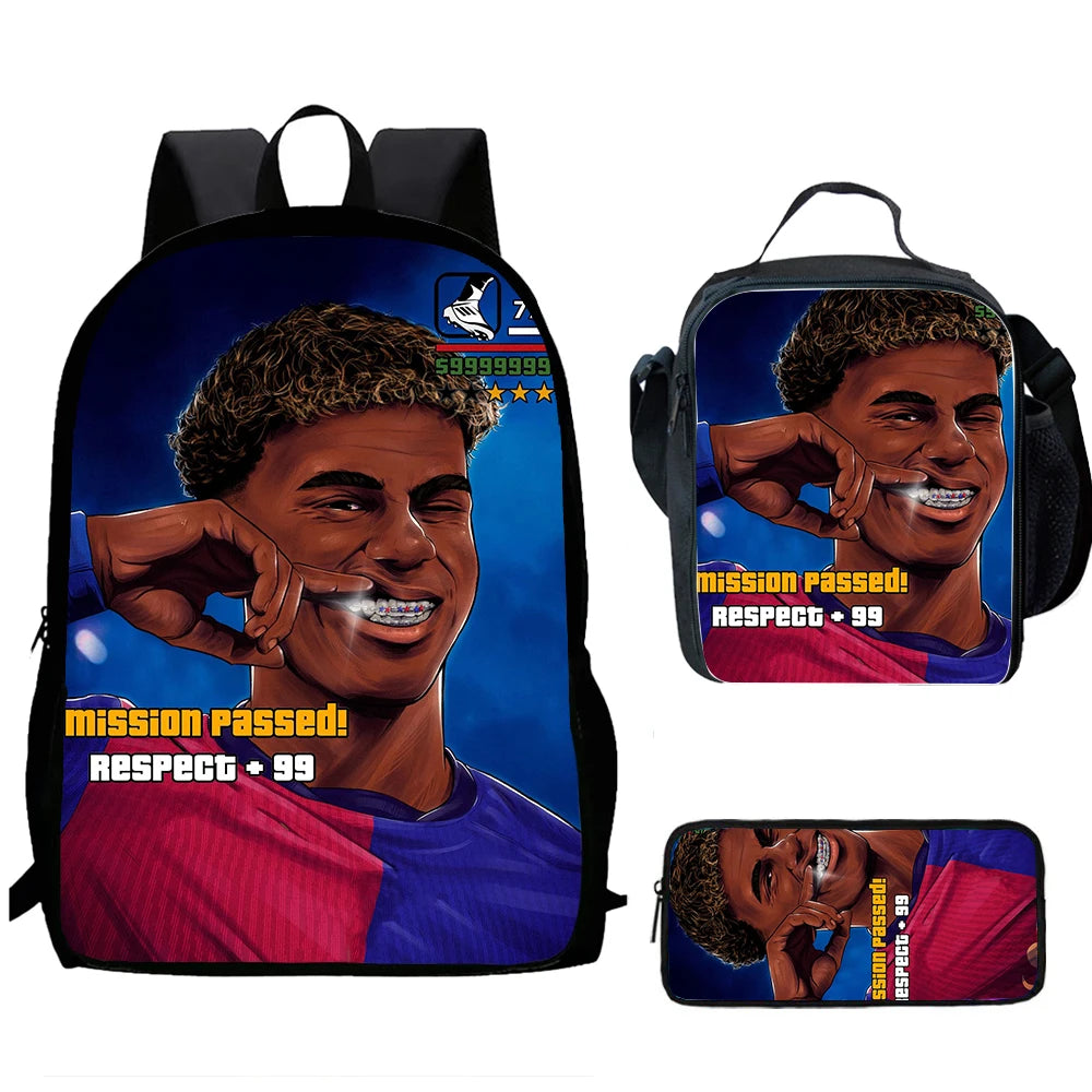2025 Lamine Yamal Child School Backpack With Thermal Cooler Lunch Box Pencil Bags School Bags for Boys Girls Best Gift