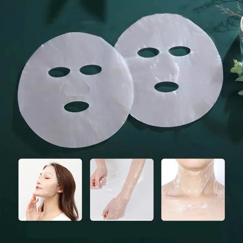 100pcs Face Plastic Film Full Face Cleaner Mask Neck Stickers Paper Masks Wrap Disposable Transparent Beauty Facial Makeup Tools