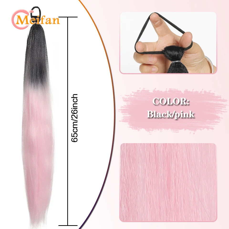MEIFAN Synthetic Color Braid Ponytail Extension with Elastic Tie Red Green Blue Pink Straight Hair Wrap Around Braid Ponytail