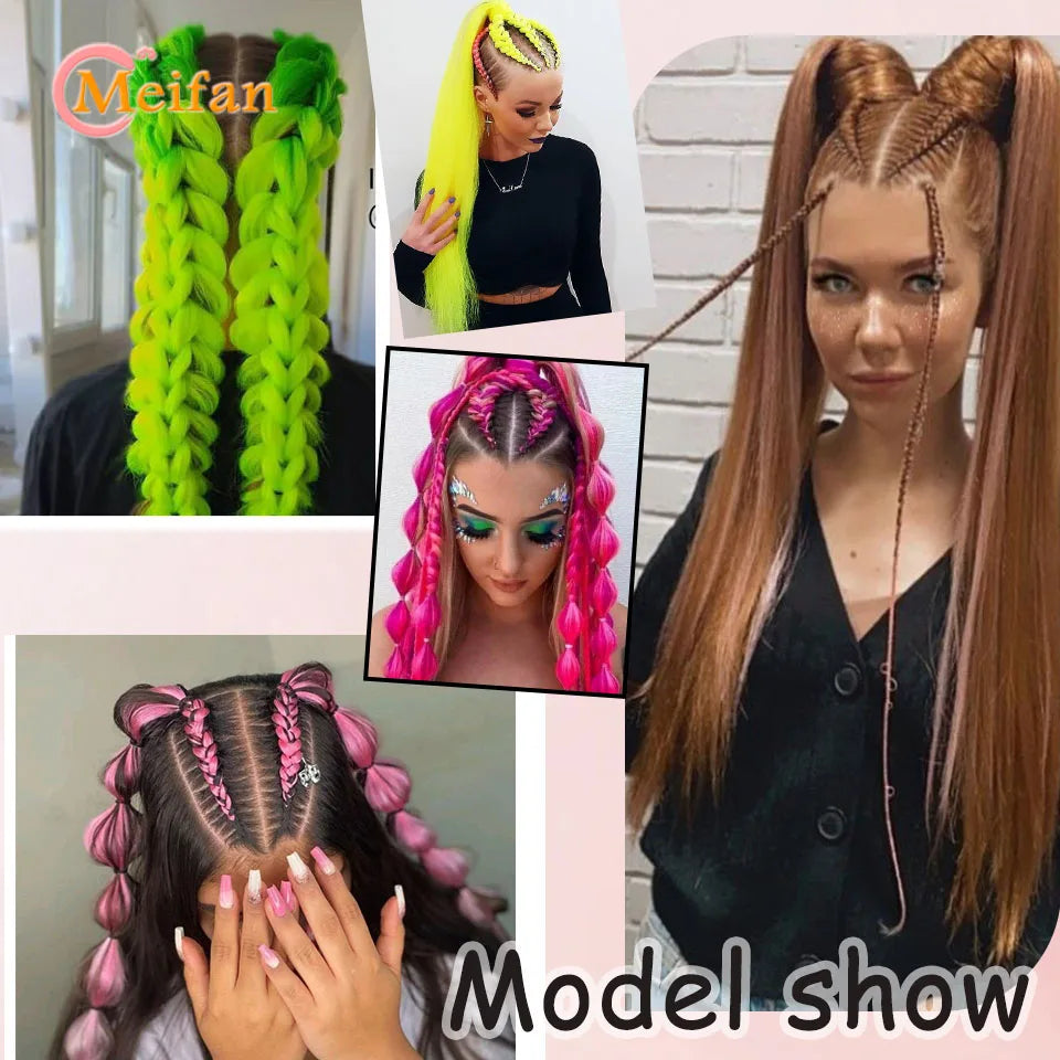 MEIFAN Synthetic Color Braid Ponytail Extension with Elastic Tie Red Green Blue Pink Straight Hair Wrap Around Braid Ponytail