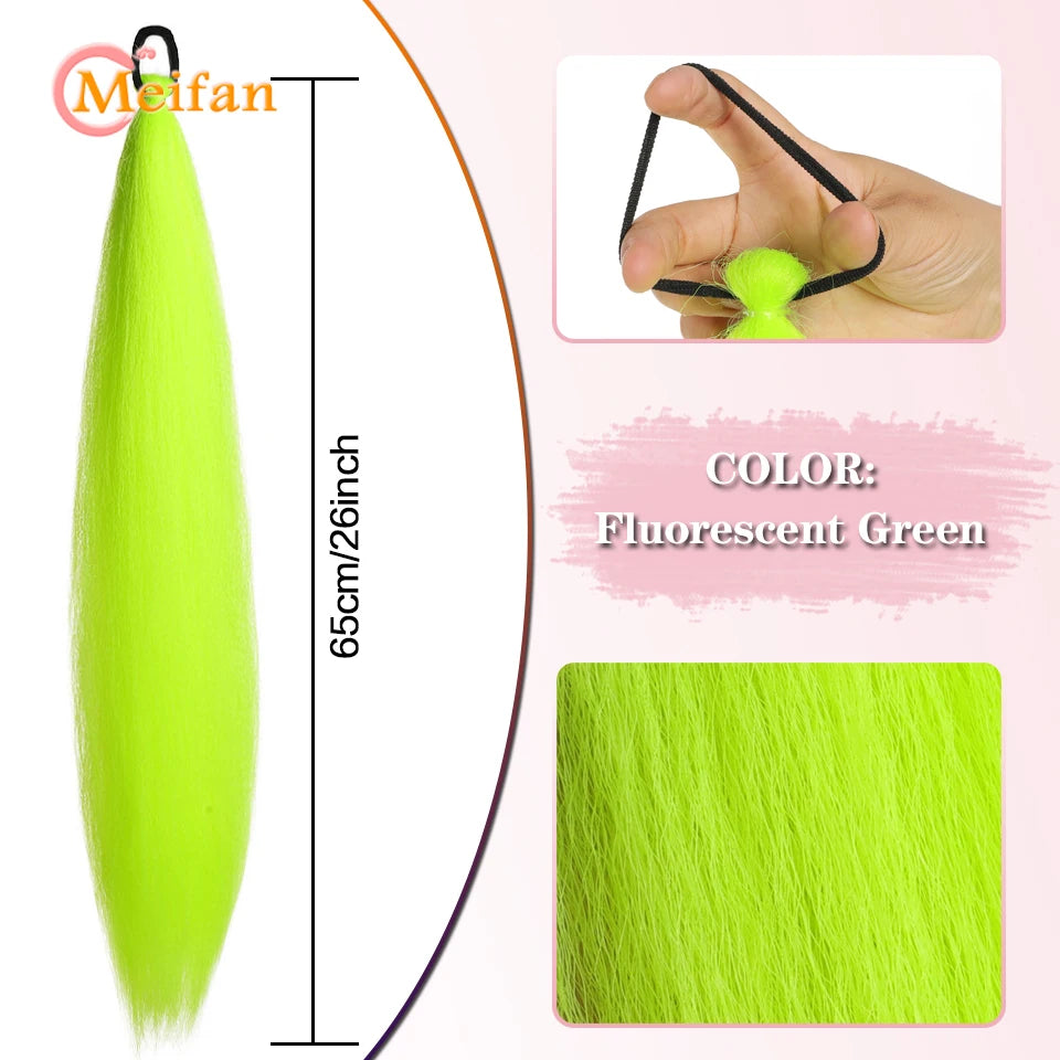 MEIFAN Synthetic Color Braid Ponytail Extension with Elastic Tie Red Green Blue Pink Straight Hair Wrap Around Braid Ponytail
