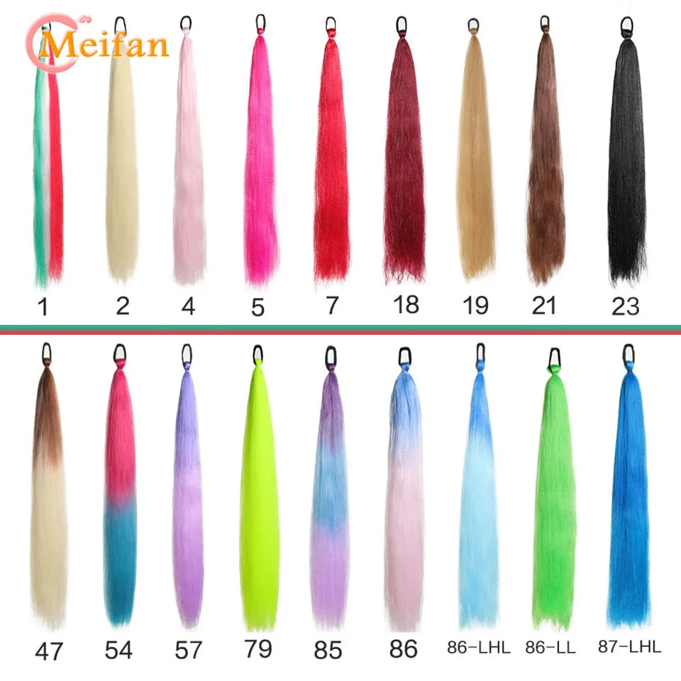 MEIFAN Synthetic Color Braid Ponytail Extension with Elastic Tie Red Green Blue Pink Straight Hair Wrap Around Braid Ponytail