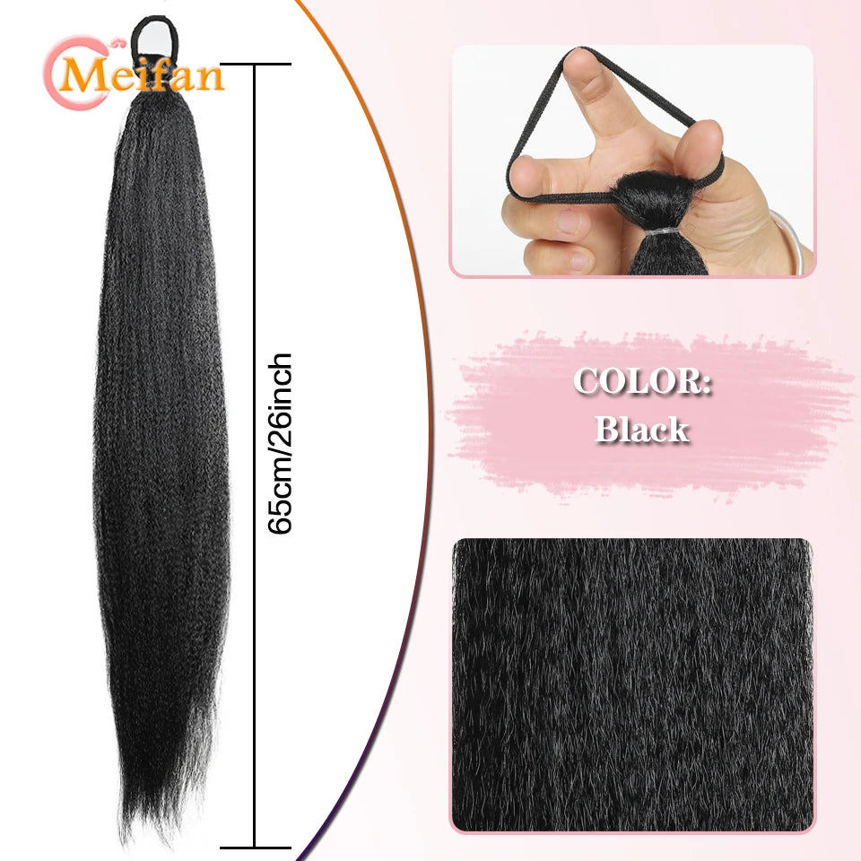 MEIFAN Synthetic Color Braid Ponytail Extension with Elastic Tie Red Green Blue Pink Straight Hair Wrap Around Braid Ponytail