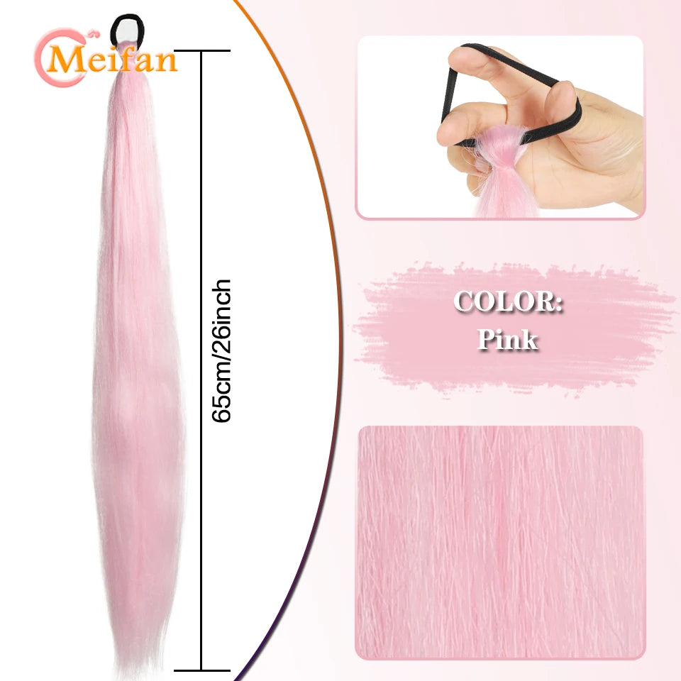 MEIFAN Synthetic Color Braid Ponytail Extension with Elastic Tie Red Green Blue Pink Straight Hair Wrap Around Braid Ponytail