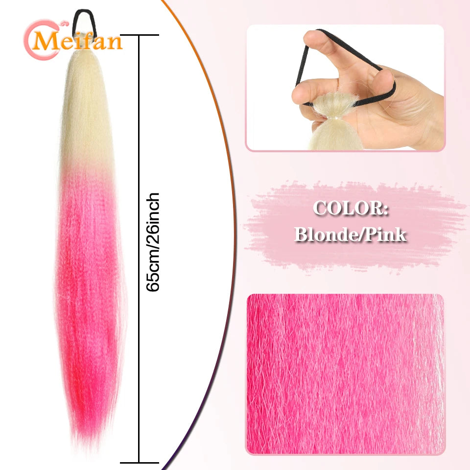 MEIFAN Synthetic Color Braid Ponytail Extension with Elastic Tie Red Green Blue Pink Straight Hair Wrap Around Braid Ponytail