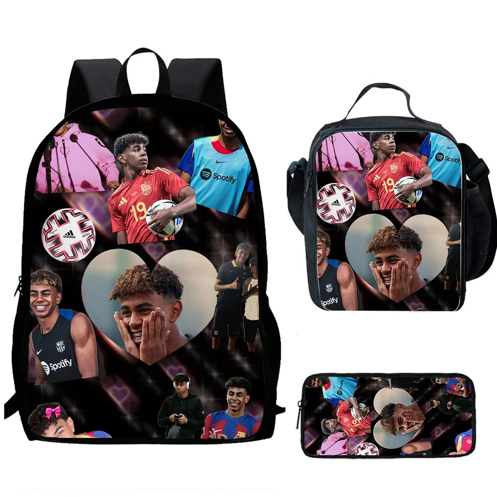 2025 Lamine Yamal Child School Backpack With Thermal Cooler Lunch Box Pencil Bags School Bags for Boys Girls Best Gift