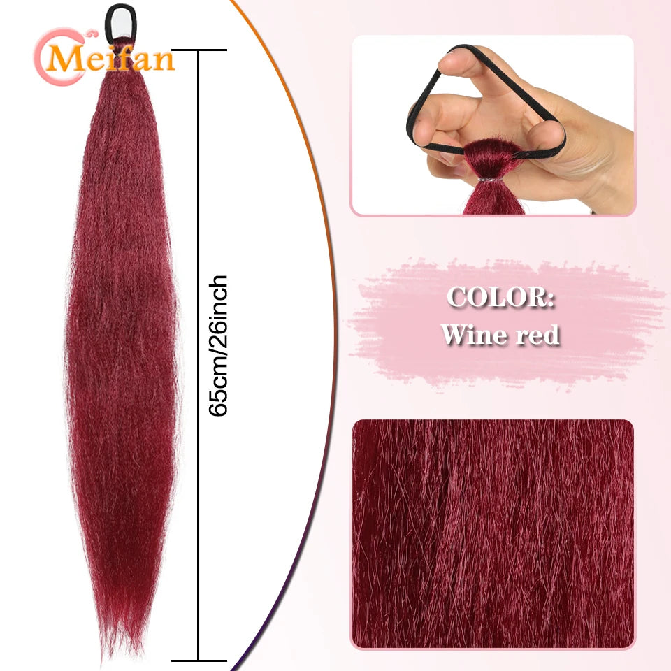 MEIFAN Synthetic Color Braid Ponytail Extension with Elastic Tie Red Green Blue Pink Straight Hair Wrap Around Braid Ponytail