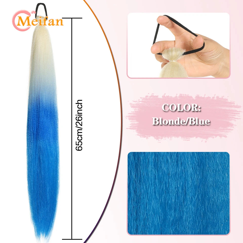 MEIFAN Synthetic Color Braid Ponytail Extension with Elastic Tie Red Green Blue Pink Straight Hair Wrap Around Braid Ponytail
