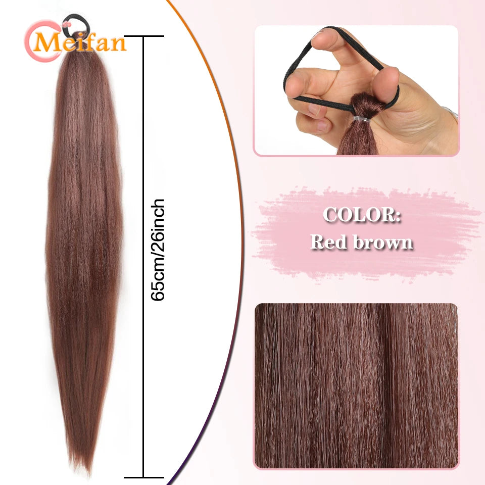 MEIFAN Synthetic Color Braid Ponytail Extension with Elastic Tie Red Green Blue Pink Straight Hair Wrap Around Braid Ponytail