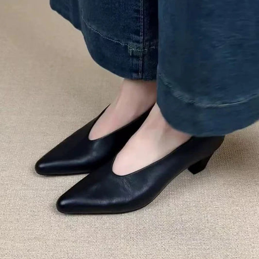 2025 Women's Loafers Leather Luxury Shoes Sss Grade Beige Heels Black Pumps Square Toe Elegant Mary Janes Shoes For Women
